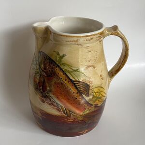Vintage Robert Gordon Pottery Australia Trout Fish Large Pitcher 8”
